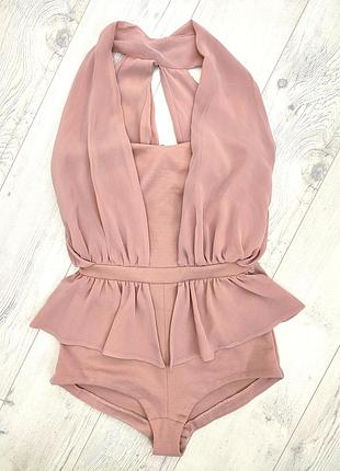Рожеве пудрове боді баска шифон корсет бюстьє ромпер