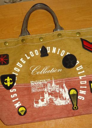 Сумка легкая , текстиль, кожа, из испании, уникальная