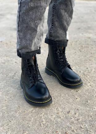 Dr. martens 1460 black зимові жіночі черевики мартінс в чорному кольорі7 фото