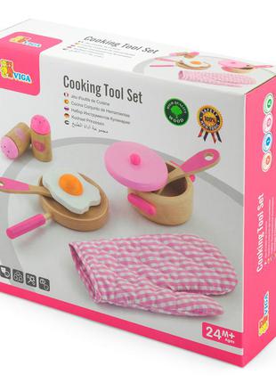 Дитячий кухонний набір viga toys іграшкова посуд з дерева, рожевий2 фото
