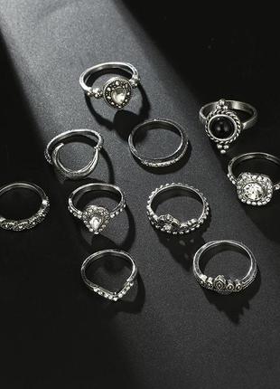 Набор колец 10 шт стильные кольца кристаллы камни5 фото