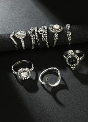 Набор колец 10 шт стильные кольца кристаллы камни4 фото