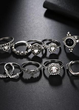 Набор колец 10 шт стильные кольца кристаллы камни10 фото