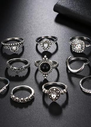 Набор колец 10 шт стильные кольца кристаллы камни7 фото