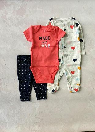 Новий набір , комплект( чоловічок, бодік + штанішки) carter's 3міс 6міс 9міс