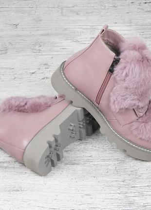 Ботинки женские зимние опушка кролик teddy розовые на молнии5 фото