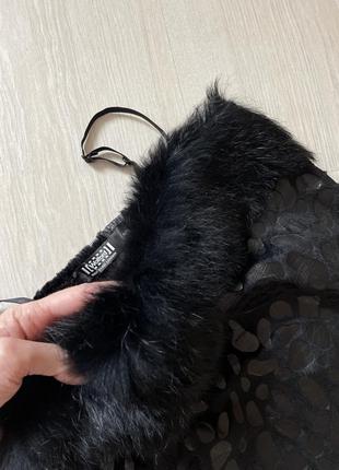Плаття сукня сарафан zara чорне в анімалістичний принт з натуральним хутром3 фото