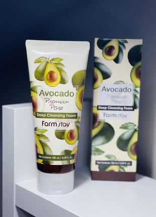 Пінка для вмивання з авокадо farm stay avocado premium pore deep cleansing foam