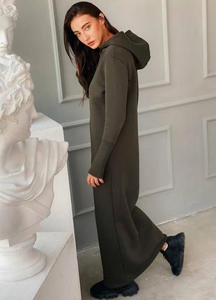 Платье-макси на флисе  удлиненный худи оверсайз zara hm asos ck хаки