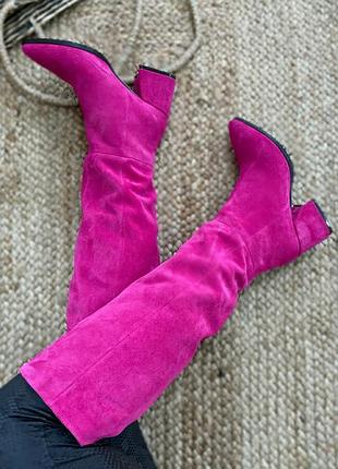 Малинові дизайнерські чоботи 🧙 vikka замш натуральний осінь зима