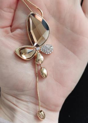 Подарок ожерелье цепочка с кристаллом подвеска кулон бабочка9 фото