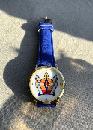 Часы “hola” кварцевые цвет синий золотой круг орнамент1 фото