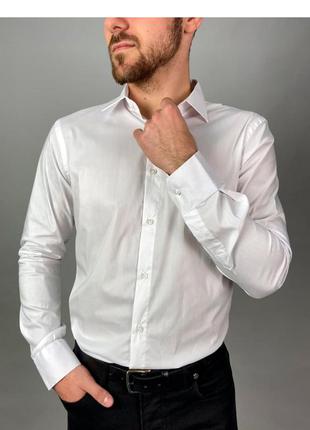 Рубашка мужская базовая белая турция / сорочка чоловіча базова біла турречина