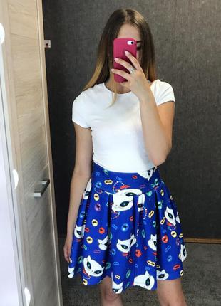 Яскрава синя електрик спідниця з котами, котиками принт котів
