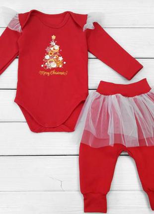 Боді і штани з фатином , дитячий новорічний костюм , тканина футер з начосом , 68 - 80 см