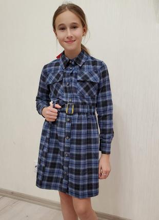 Теплое платье в клетку для девоски