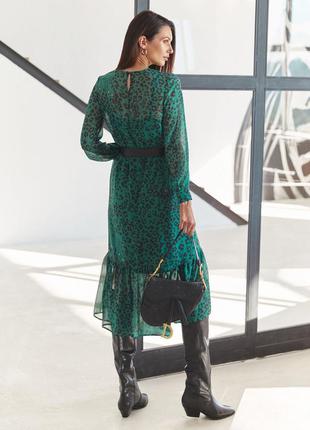 Шифонова сукня-міді з анімалістичним принтом зелене3 фото
