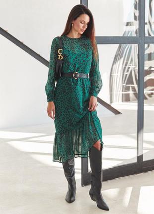 Шифонова сукня-міді з анімалістичним принтом зелене4 фото