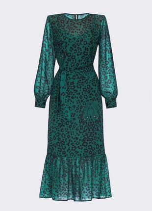 Шифонова сукня-міді з анімалістичним принтом зелене6 фото