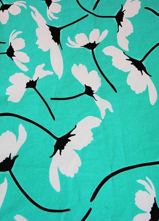 Коттоновая ткань хлопок с эластаном ромашки белые фоне бирюзового цвета y 6