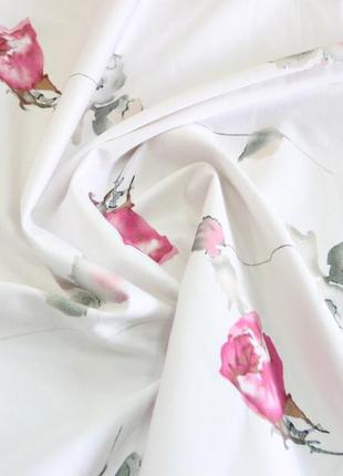 Коттоновая итальянская ткань хлопок с эластаном розы на фоне белого цвета nn 4