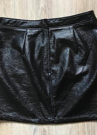 Юбка виниловая review мини короткая с карманами кожзам2 фото
