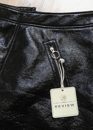Юбка виниловая review мини короткая с карманами кожзам3 фото