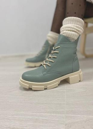 Ботинки натуральная кожа холодный зеленый деми8 фото