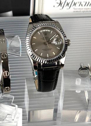 Брендові годинники наручні 36 мм шкіряний ремінець графітовий2 фото