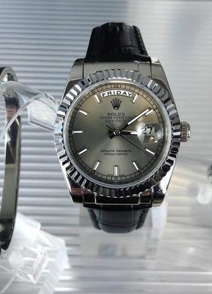 Брендові годинники наручні 36 мм шкіряний ремінець графітовий