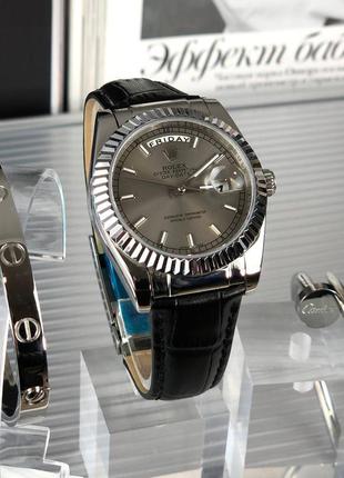 Брендові годинники наручні 36 мм шкіряний ремінець графітовий4 фото