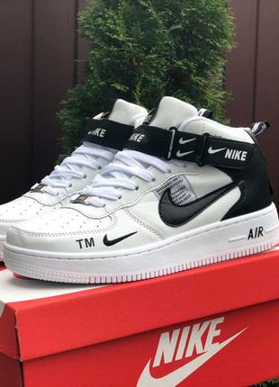 Чоботи жіночі шкіряні високі кросівки чорно-білі nike copy air force🆕найк