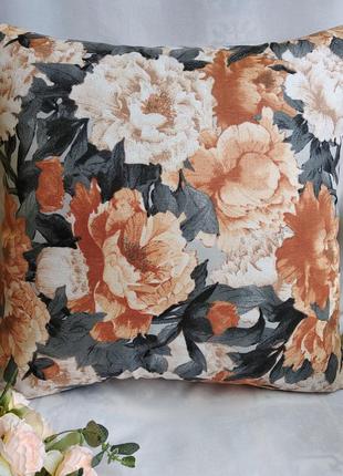 Декоративна наволочка  35*35 з рудими піонами  для декора, чохли на подушки
