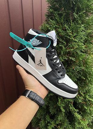 Чоботи жіночі шкіряні високі кросівки чорно-білі nike copy air jordan 1🆕