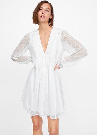 Белое платье zara сетчатое платье в горошек 4