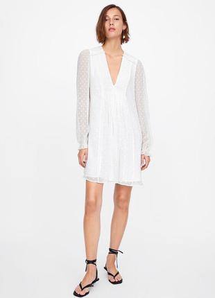 Белое платье zara сетчатое платье в горошек 5