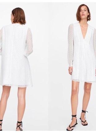 Белое платье zara сетчатое платье в горошек 2