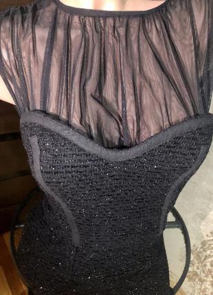 Шикарное платье , чёрное, мини , твид , букле , корсет + сетка4 фото