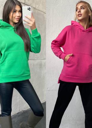 Худи тёплое на флисе. малина и зелень.