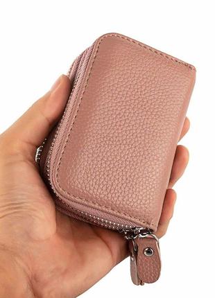 Чудовий подвійний шкіряний картхолдер на блискавці гаманець візитниця з натуральної шкіри3 фото