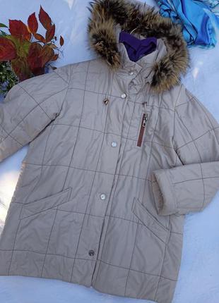 Утеплена куртка -парку з капюшоном і натуральним хутром,50-54разм..2 фото