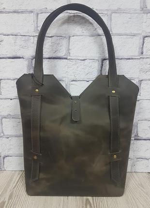 Сумка велика жіноча натуральна шкіра, сіра crazy horse 1690