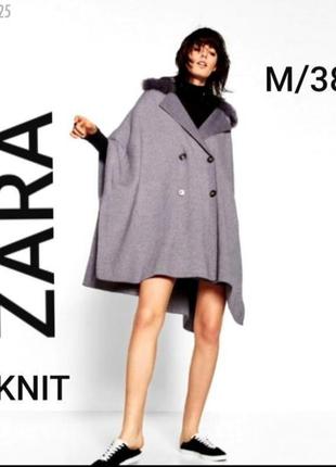 Пальто женские накидка zara кейп пончо с искусственным мехош сток1 фото