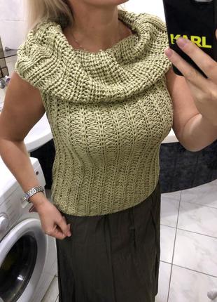 Oui moments wool,стрічкова пряжа,велика в'язка, великий об'ємний светр під шию,фісташковий гольф вовняної