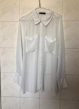 Белая блуза рубашка в горошек с карманами zara
