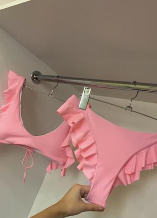 Рожевий і червоний жіночий пудровий купальник топ топік з чашками рюші рюшки бразиліана