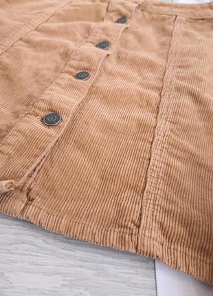 Бежевая базовая вельветовая юбка трапеция на болтах4 фото