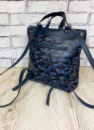 Рюкзак-сумка натуральная кожа, синий камуфляж 17833 фото