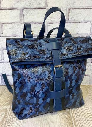 Рюкзак-сумка натуральная кожа, синий камуфляж 17835 фото
