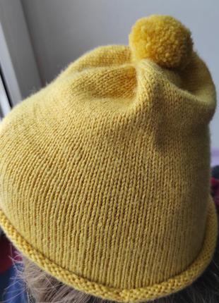 Желтая детская бесшовная яркая шапка с помпоном р.40-55\xxs-xs